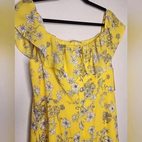 Gianni Bini Aida Floral  Print Off Shoulder Dress Yellow / Ivory Size L NWT - Picture 3 of 15